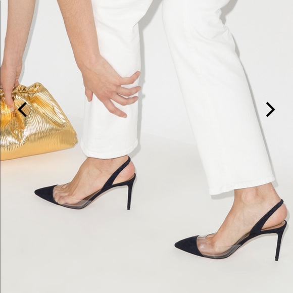 Aquazzura So Nude 85 Suede and PVC slingback Pumps - Picture 3 of 7
